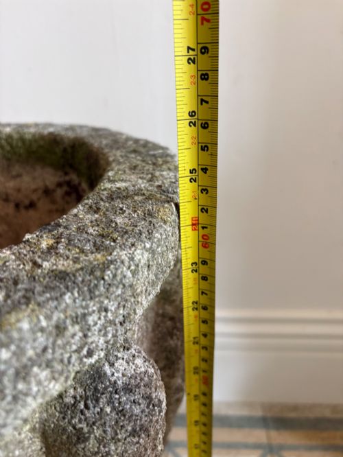 EARLY 20TH CENTURY WEATHERED MEDIEVAL STYLE BAPTISMAL FONT PLANTER AND BASE 63CM - ADDITIONAL PHOTO 11
