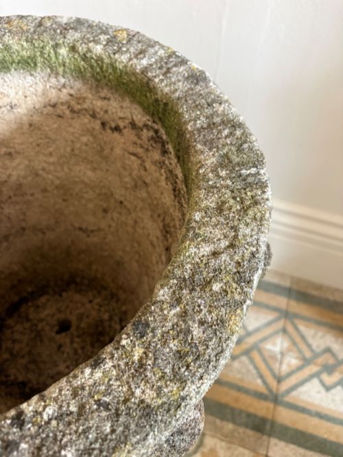 EARLY 20TH CENTURY WEATHERED MEDIEVAL STYLE BAPTISMAL FONT PLANTER AND BASE 63CM - ADDITIONAL PHOTO 12