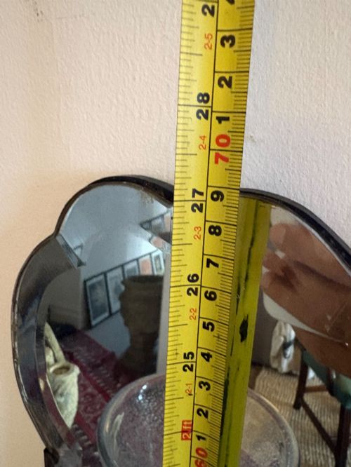 A SHAPELY 1920S BEVELLED FRAMELESS ART DECO MIRROR 69CM TALL GENTLY FOXED PLATE - ADDITIONAL PHOTO 11