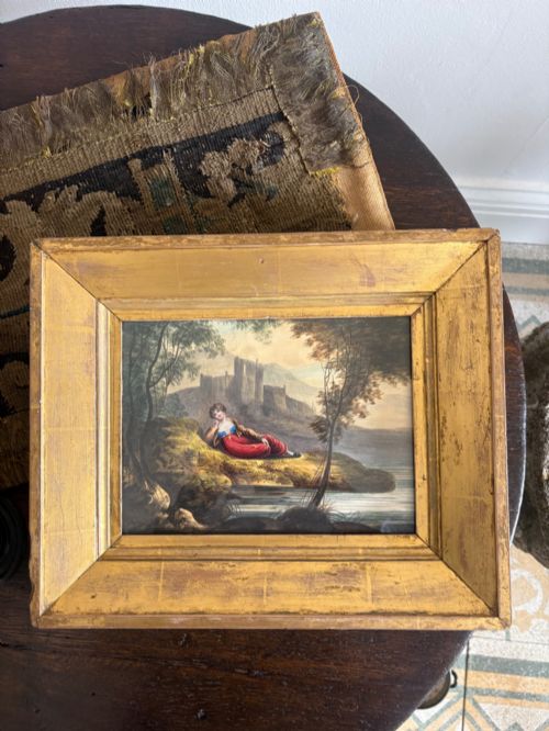 A 19THC ENGLISH SCHOOL STRIKING WATERCOLOUR RECLINING LADY 37CM GILT FRAME - ADDITIONAL PHOTO 3