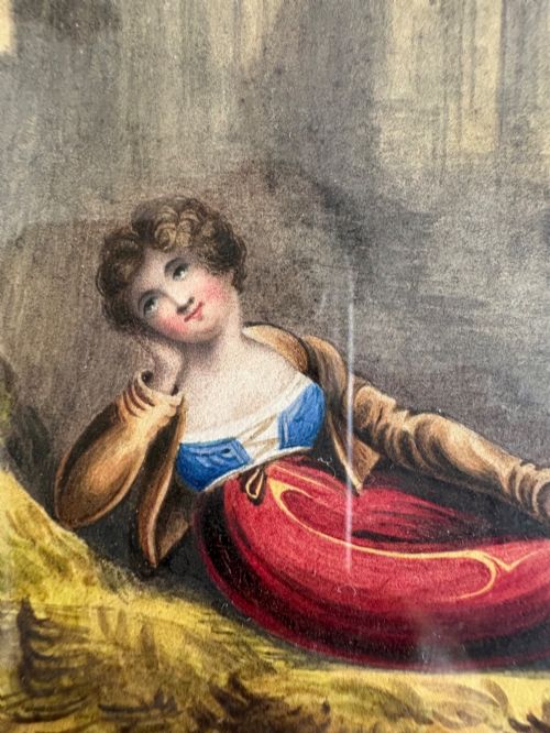 A 19THC ENGLISH SCHOOL STRIKING WATERCOLOUR RECLINING LADY 37CM GILT FRAME - ADDITIONAL PHOTO 7