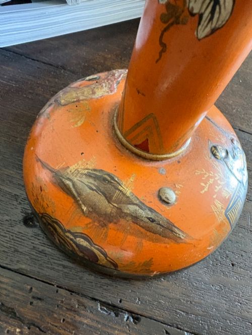 A 1920S CHINOISERIE LACQUER TABLE LAMP 29CM RARE MANDARIN ORANGE HAND PAINTED - ADDITIONAL PHOTO 6