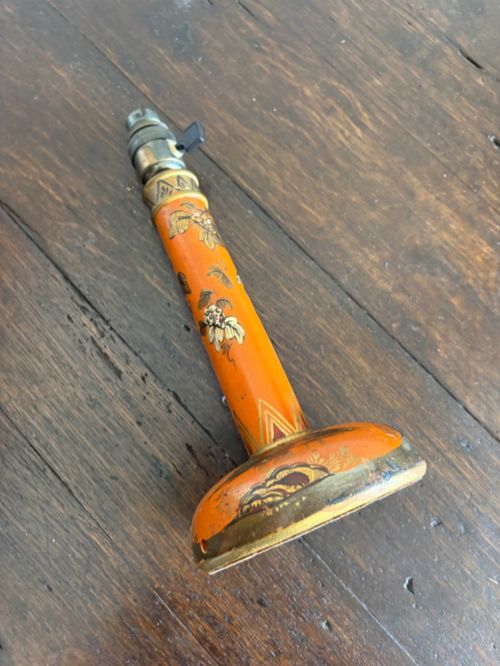 A 1920S CHINOISERIE LACQUER TABLE LAMP 29CM RARE MANDARIN ORANGE HAND PAINTED - ADDITIONAL PHOTO 8