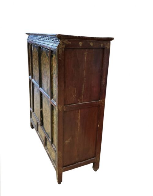 A 19TH CENTURY TIBET HAND PAINTED CABINET FLORAL DECORATION 103CM WIDE - ADDITIONAL PHOTO 4