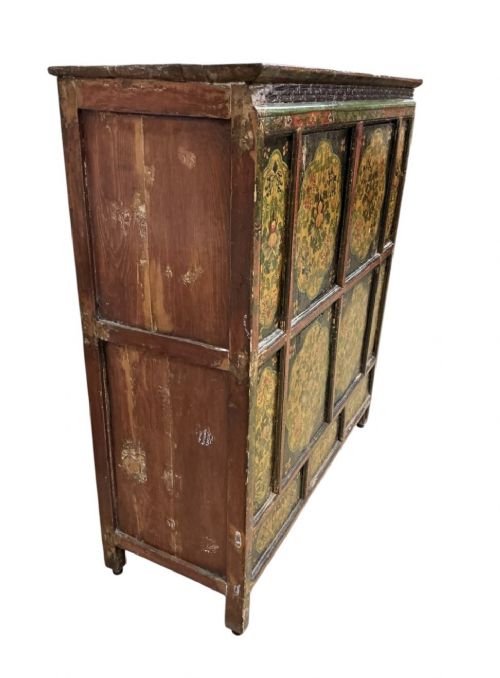 A 19TH CENTURY TIBET HAND PAINTED CABINET FLORAL DECORATION 103CM WIDE - ADDITIONAL PHOTO 5