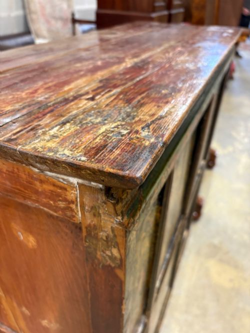A 19TH CENTURY TIBET HAND PAINTED CABINET FLORAL DECORATION 103CM WIDE - ADDITIONAL PHOTO 10