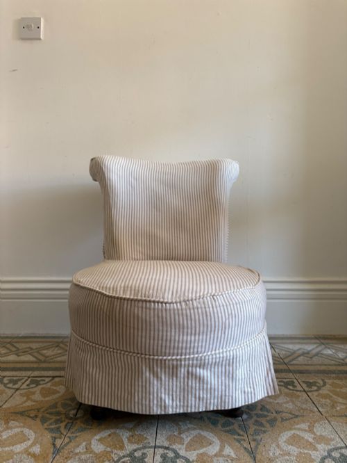 edwardian nursing or slipper chair with tailored ticking stripe slipcover c1900 - CATEGORY: ANTIQUE CHAIRS - DATED 1900