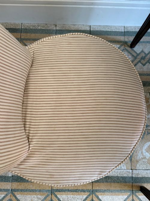 EDWARDIAN NURSING OR SLIPPER CHAIR WITH TAILORED TICKING STRIPE SLIPCOVER C1900 - ADDITIONAL PHOTO 12