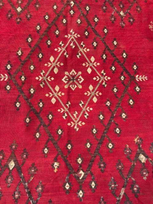 A LARGE ANATOLIAN FLATWEAVE KILIM RUG C1920S 340CM X 270CM TIMEWORN REPAIRS - ADDITIONAL PHOTO 3