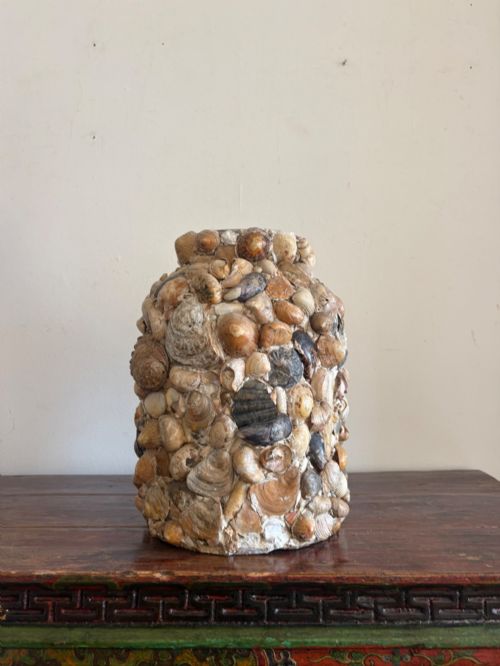 A French Antique Folk Art Shell Decorated Jar or Vase 34cm, C1890-1910.