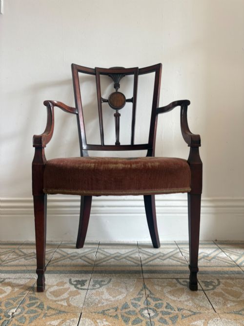 A Gillows Stamped Late 18th Century Open Armchair, C1785, Mahogany with Rosewood Roundel