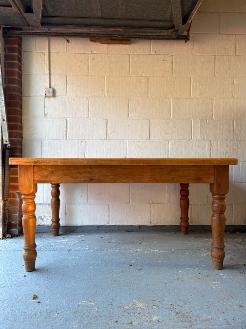 Edwardian Pine Farmhouse Kitchen Table with Elm Legs, 150cm X 105cm