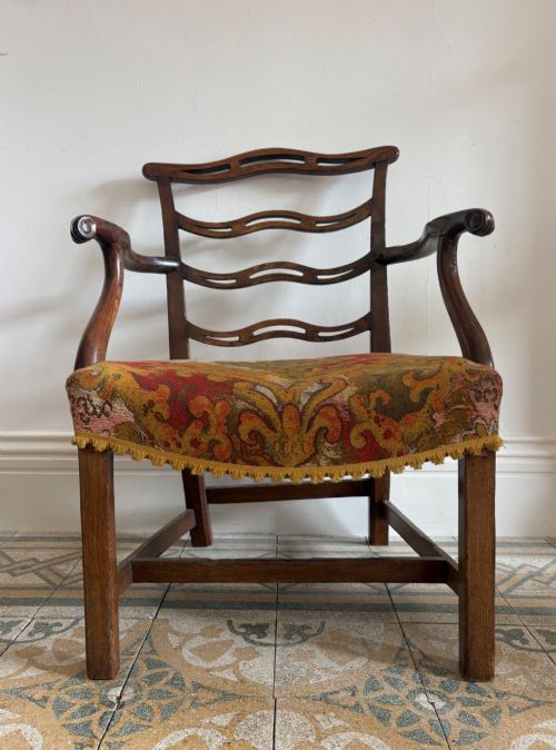 A Gge 111 Elm Ladderback Open Arm-chair C1800, Country Chippendale Style
