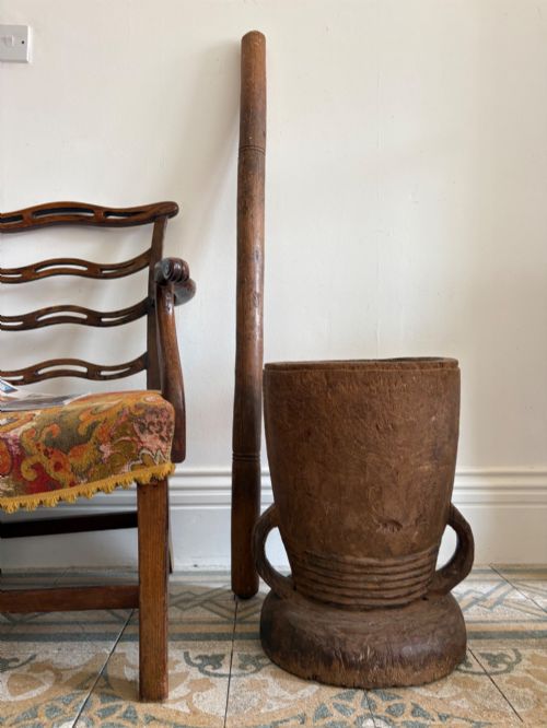 African Primitive Grain Mortar and Pestle C1900-1920, Hand Carved Tree Trunk