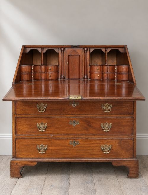 A Georgian Mahogany Bureau Desk, C1760-80, Exceptional Interior, Bracket Feet