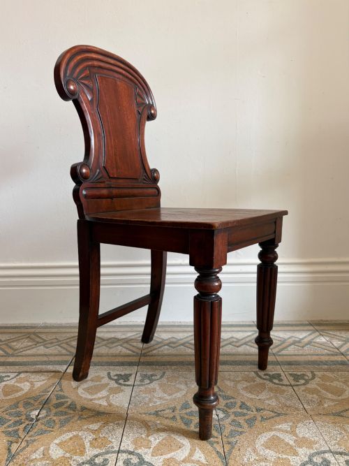 Irish William 1v Mahogany Hall Chair, Att Strahan & Co Estate Sale Label C1830s
