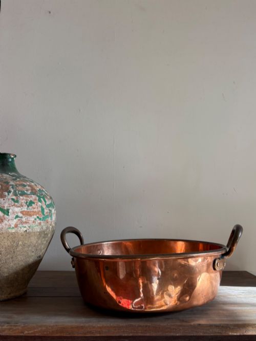 A Large 19th Century Copper Preserve Kitchen Pan 43cm to Brass Handles 3-4kg