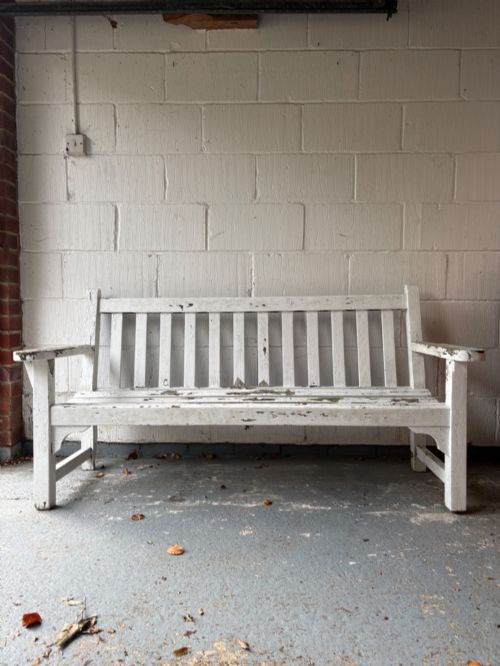 A White Painted Weathered Early 20thc Teak Garden Bench, 162cm