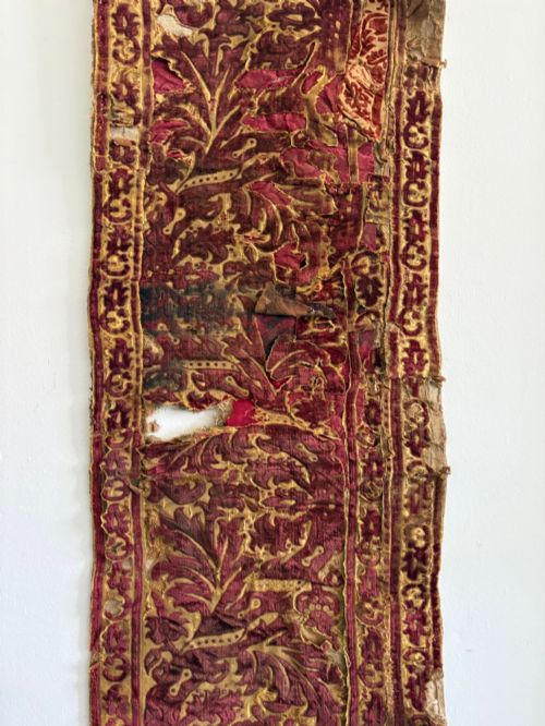 Italian Late Renaissance 17th Century Velvet and Silk Embroidered Panel 132cm