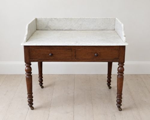 A 19thc Mahogany and Carrara Marble 2 Drawer Washstand with Brass Castors, 100cm