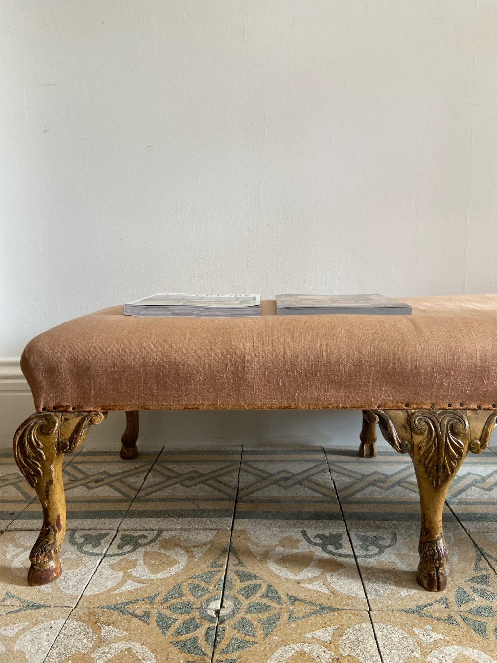 A George 1 Style 120cm Antique Stool with 6 Cabriole Legs and Hoof Feet, C1900 View II