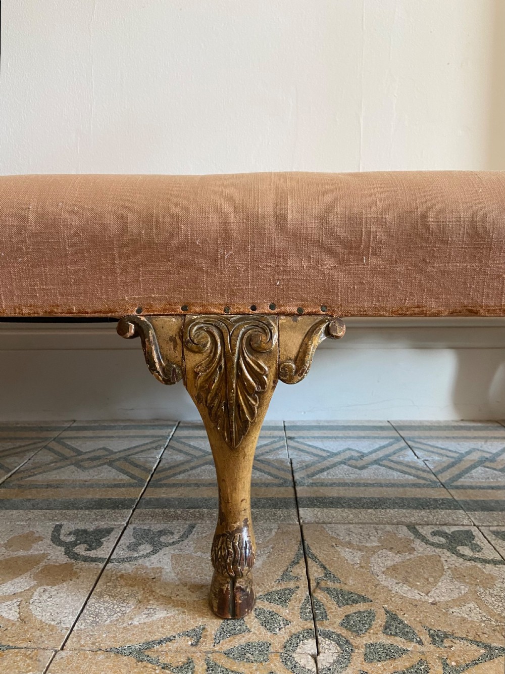 A George 1 Style 120cm Antique Stool with 6 Cabriole Legs and Hoof Feet, C1900 View III
