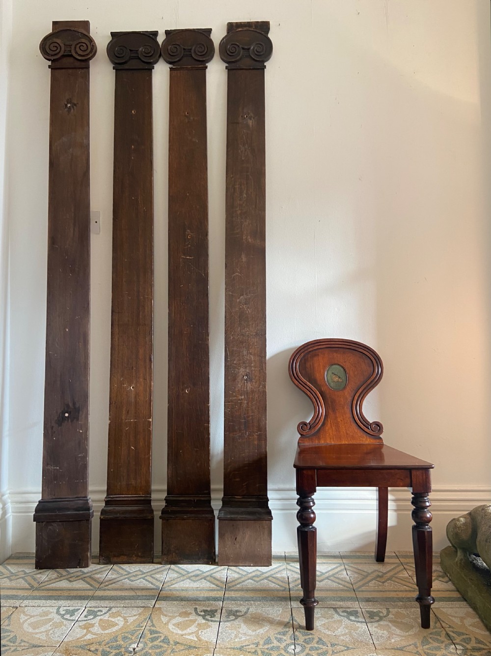 4 Architectural Classical Inspired Oak Ionic Column Fascias 200cm tall, C1900
