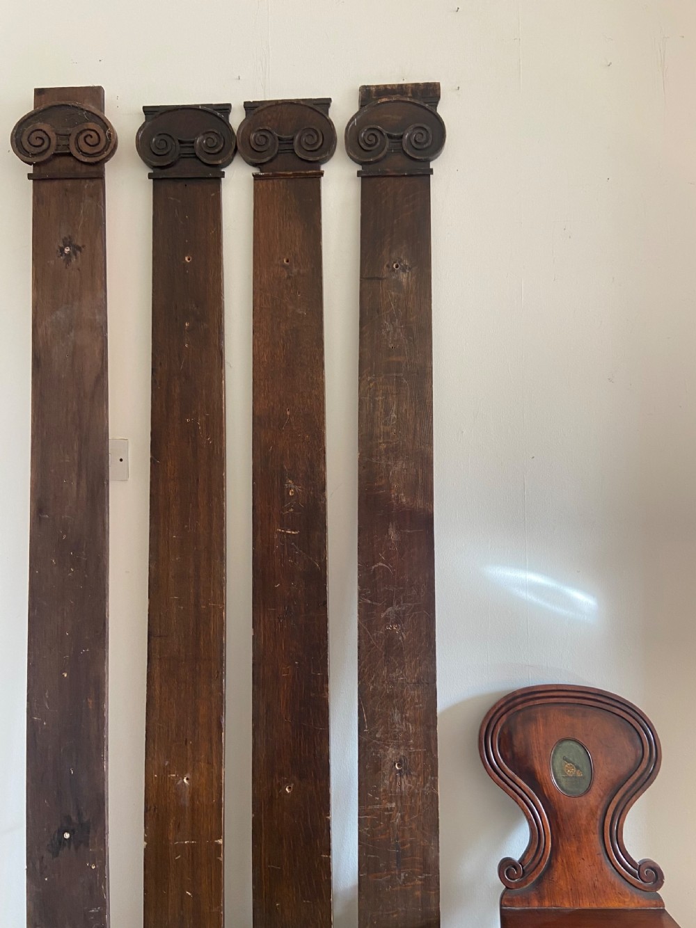4 Architectural Classical Inspired Oak Ionic Column Fascias 200cm tall, C1900 View II