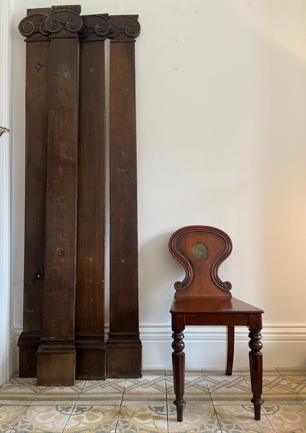 4 Architectural Classical Inspired Oak Ionic Column Fascias 200cm tall, C1900 View V