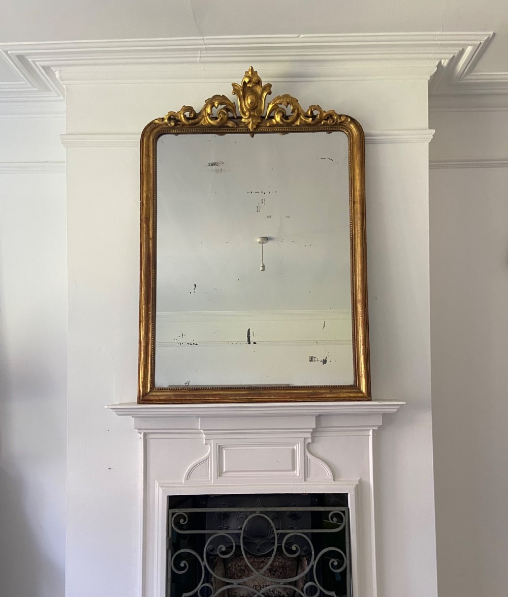 Louis Phillipe French 19thC Gilt Overmantle Mirror, 137cm, OriginalMercury Plate