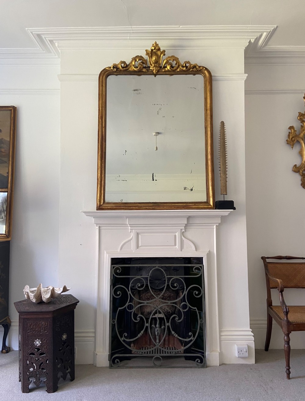 Louis Phillipe French 19thC Gilt Overmantle Mirror, 137cm, OriginalMercury Plate View VII