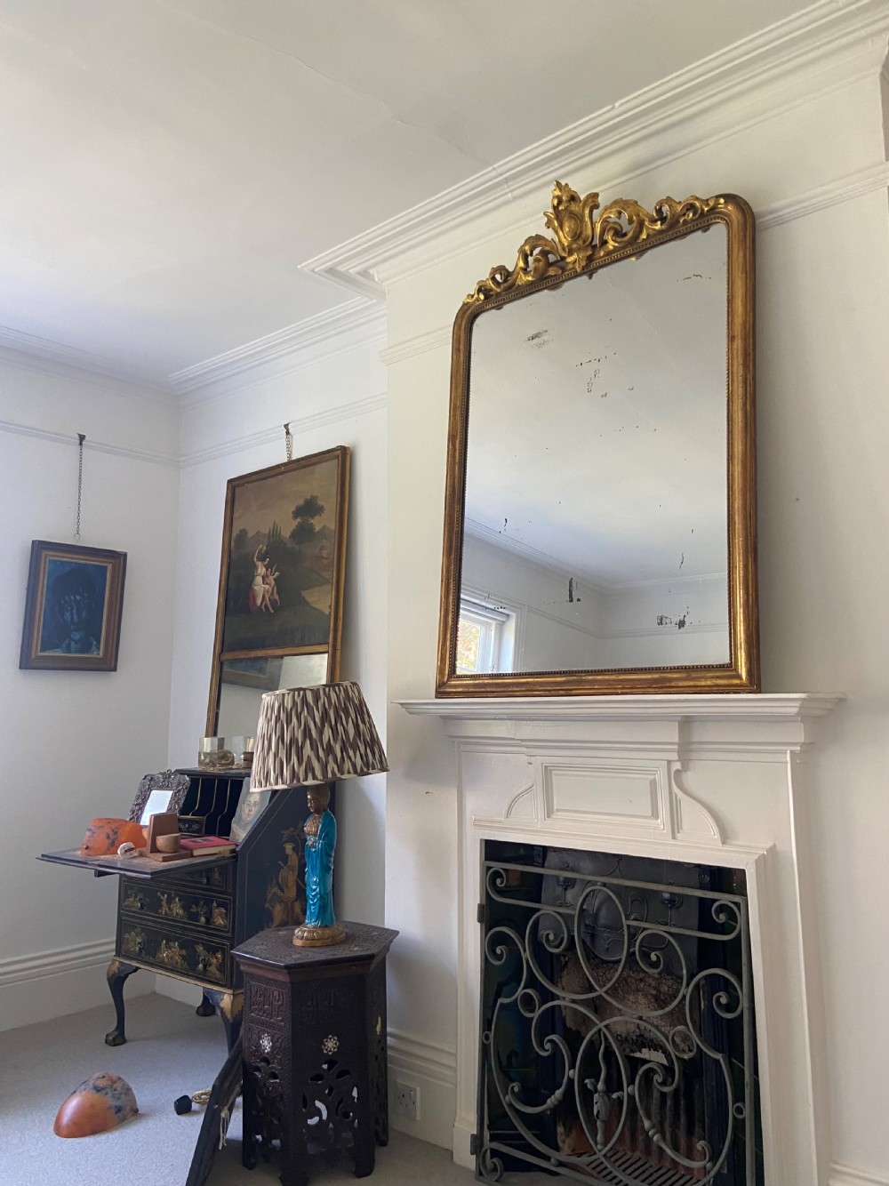 Louis Phillipe French 19thC Gilt Overmantle Mirror, 137cm, OriginalMercury Plate View XVI