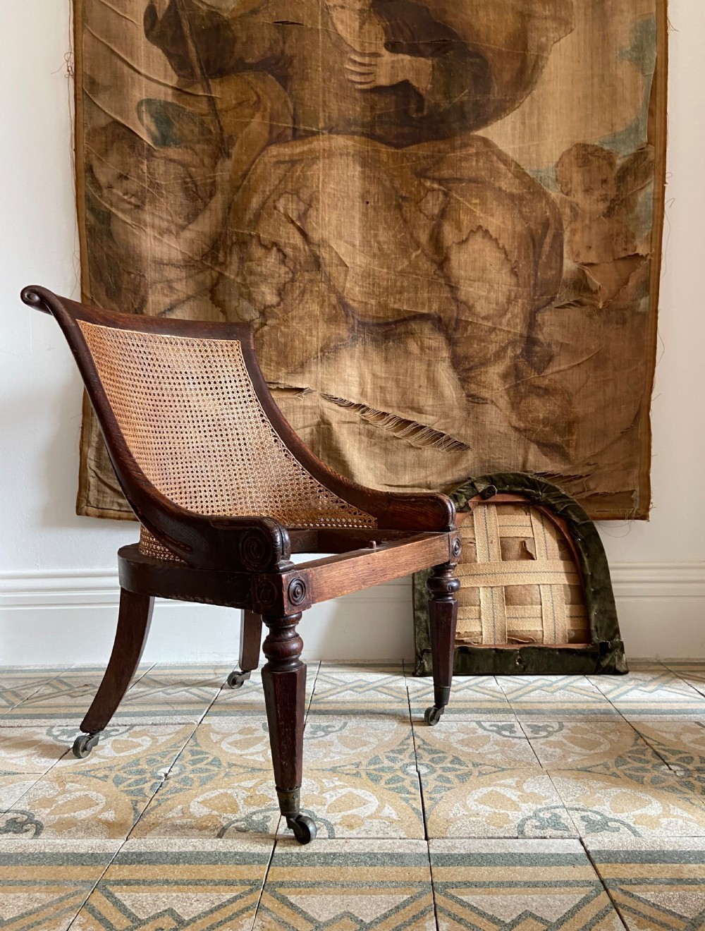 A Simulated Rosewood, Regency Oak Bergere Library Chair C1825, drop-in Seat