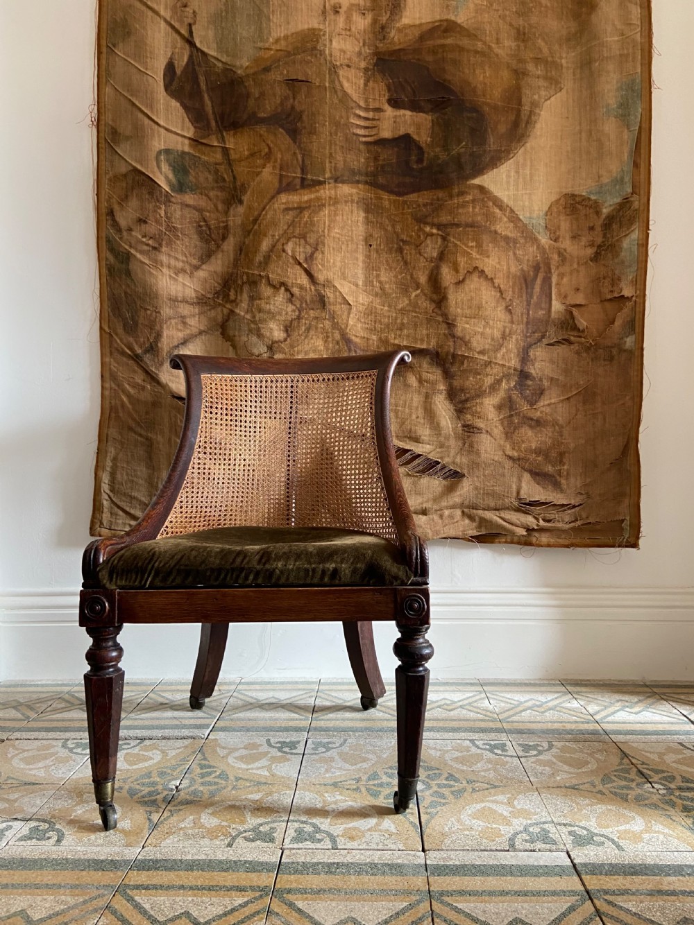 A Simulated Rosewood, Regency Oak Bergere Library Chair C1825, drop-in Seat View II