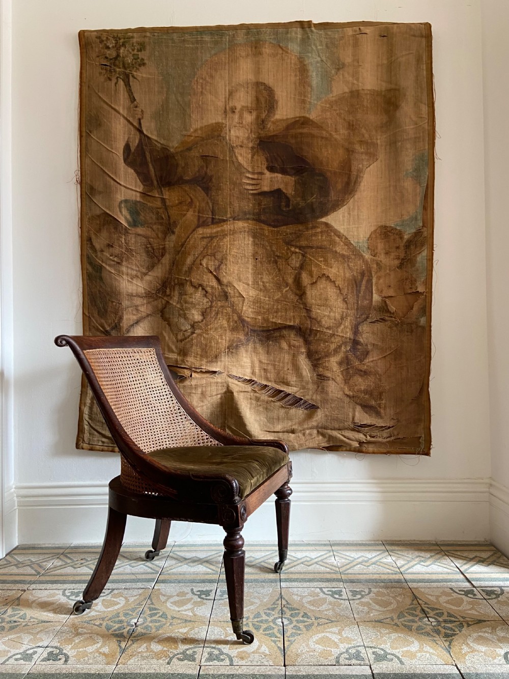 A Simulated Rosewood, Regency Oak Bergere Library Chair C1825, drop-in Seat View IV
