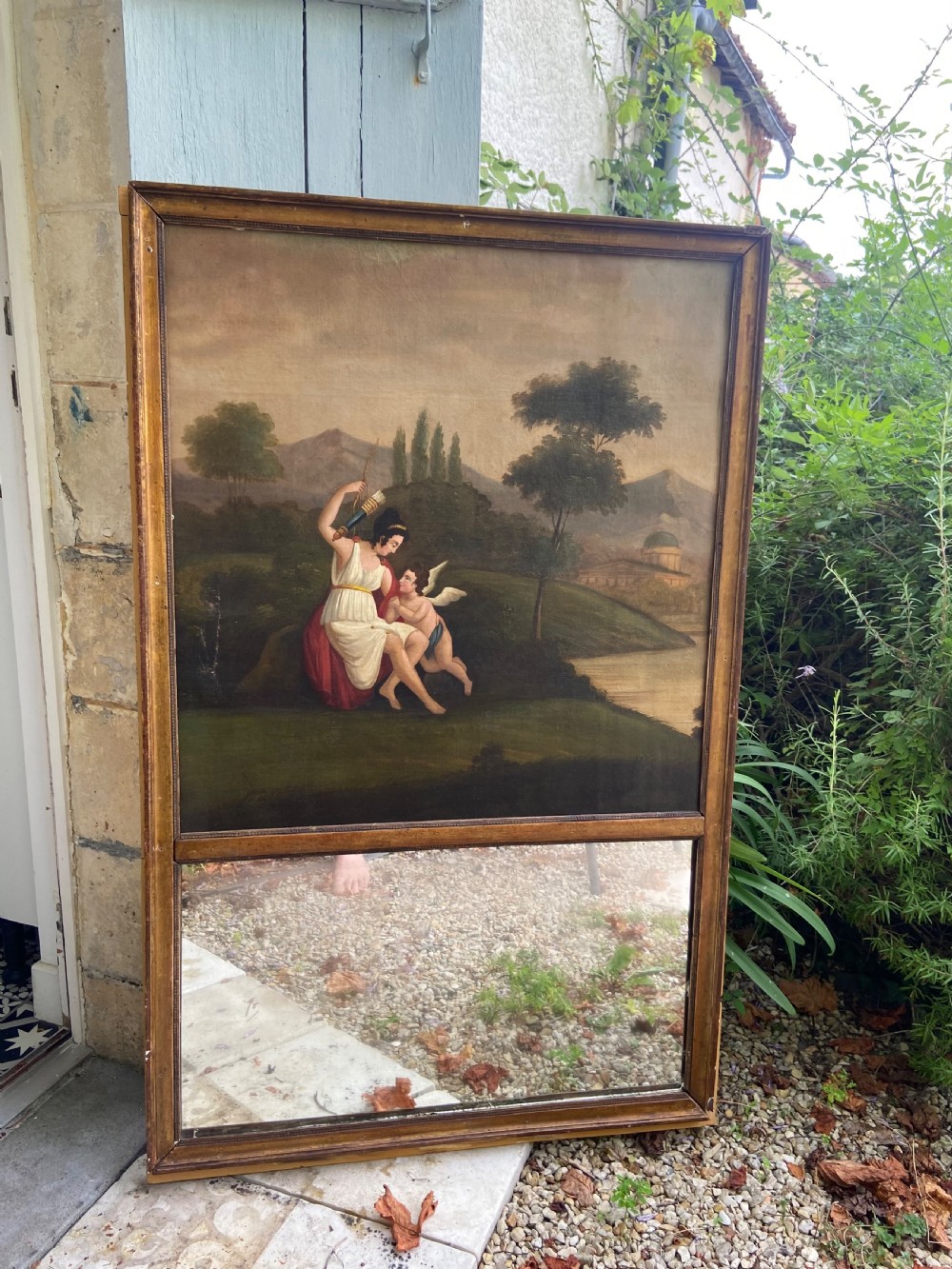 Early 19thC French Antique Trumeau Mirror with Neo-classical Oil Painting 125cm View X