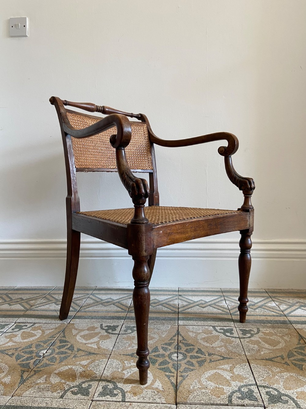 Early 19thC, Caned Regency Lions Paws Open-Arm Chair, manner Thomas Hope C1820 View IX