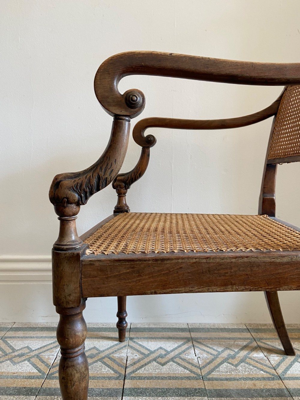 Early 19thC, Caned Regency Lions Paws Open-Arm Chair, manner Thomas Hope C1820 View X