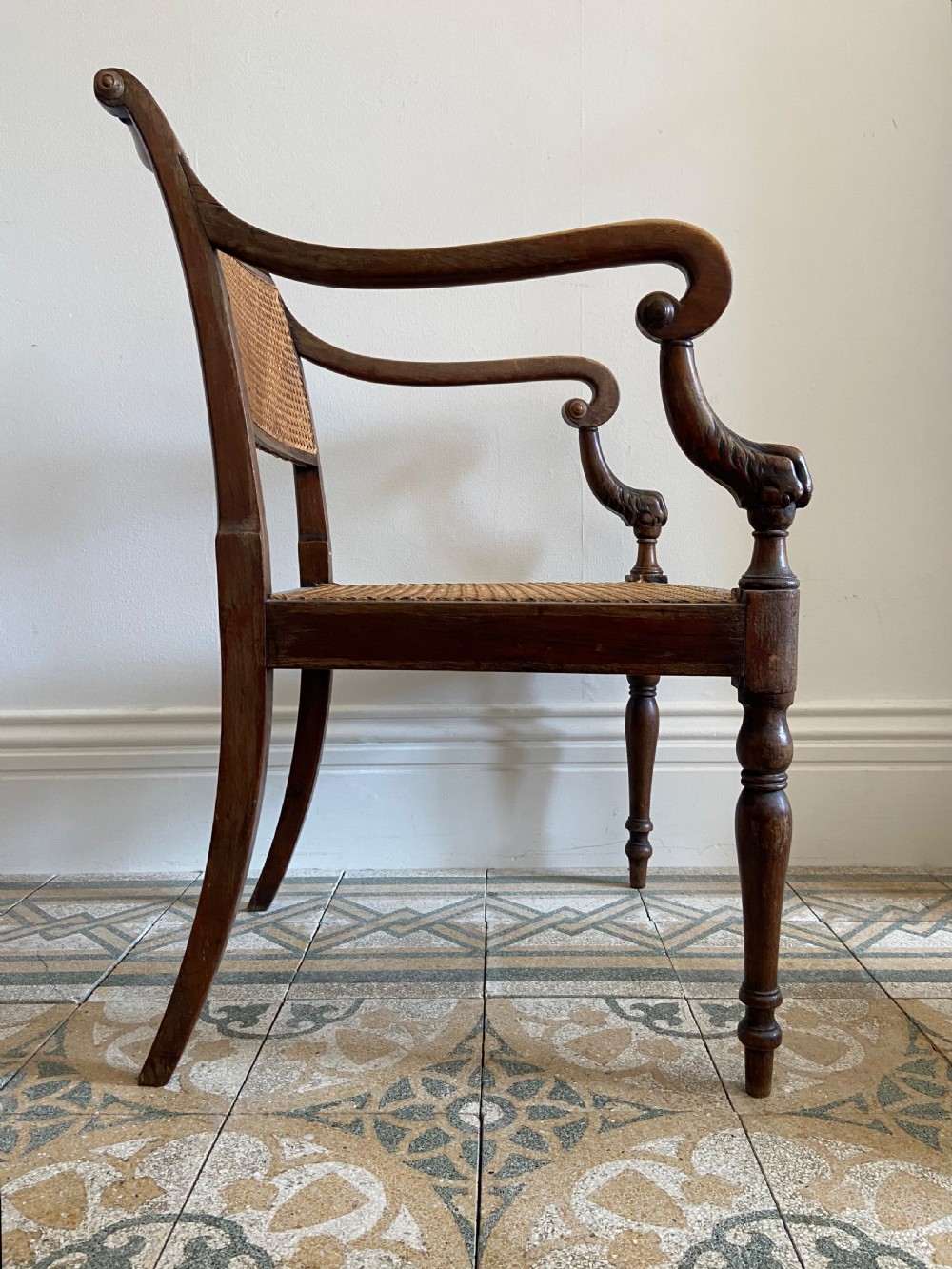 Early 19thC, Caned Regency Lions Paws Open-Arm Chair, manner Thomas Hope C1820 View XI