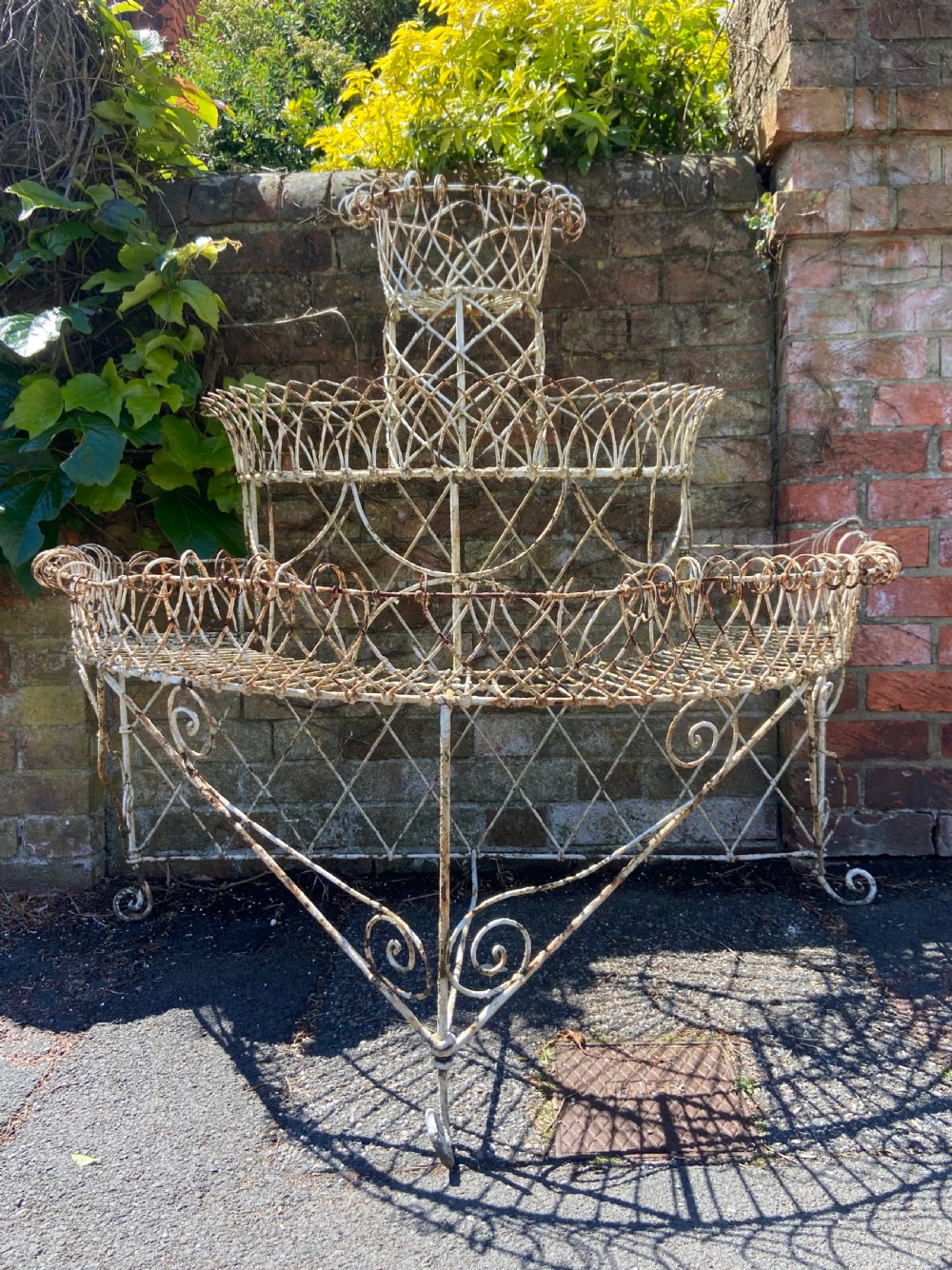 A 19thC English Wirework, 3 Tier Painted Plant Stand, larger 120cm wide model View III
