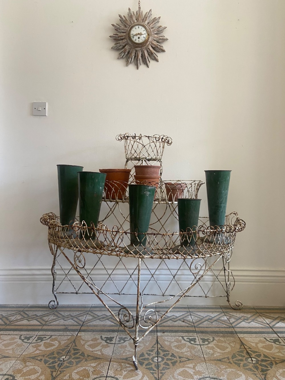 A 19thC English Wirework, 3 Tier Painted Plant Stand, larger 120cm wide model View VIII
