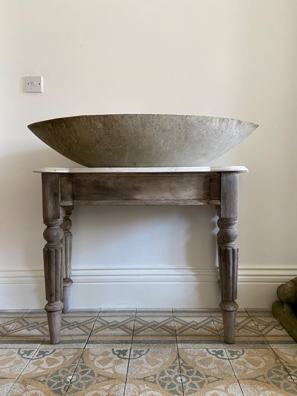 A 19th Century Orangery Potting Shed Table, 106cm wide Carrara Marble Top View II