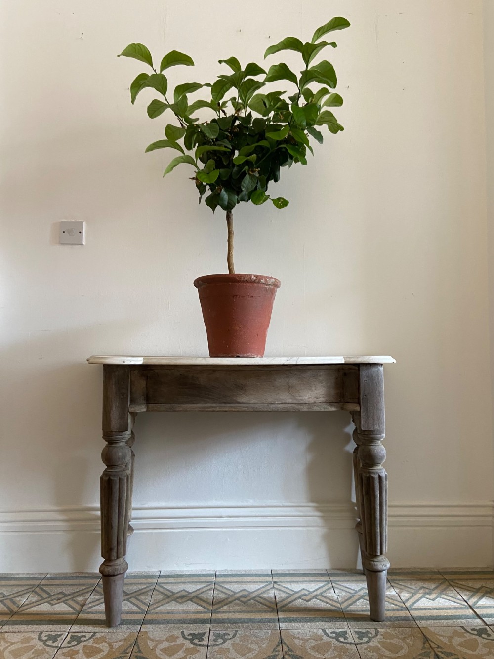 A 19th Century Orangery Potting Shed Table, 106cm wide Carrara Marble Top View IV