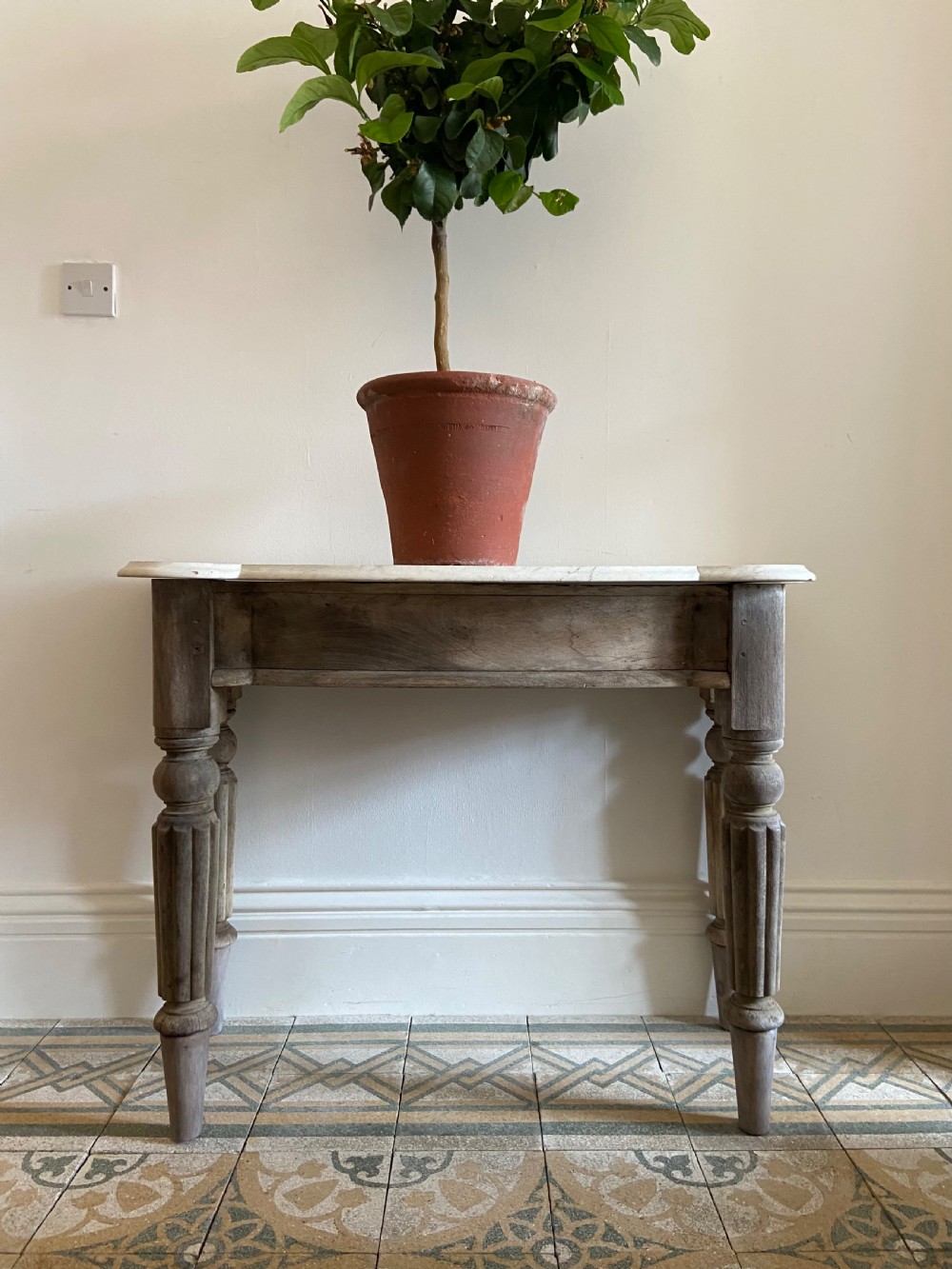 A 19th Century Orangery Potting Shed Table, 106cm wide Carrara Marble Top View VI