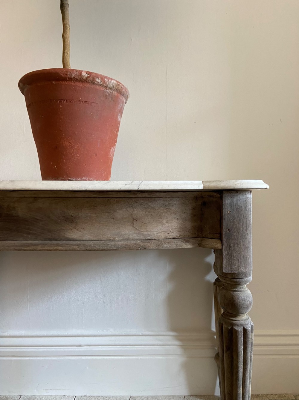 A 19th Century Orangery Potting Shed Table, 106cm wide Carrara Marble Top View X