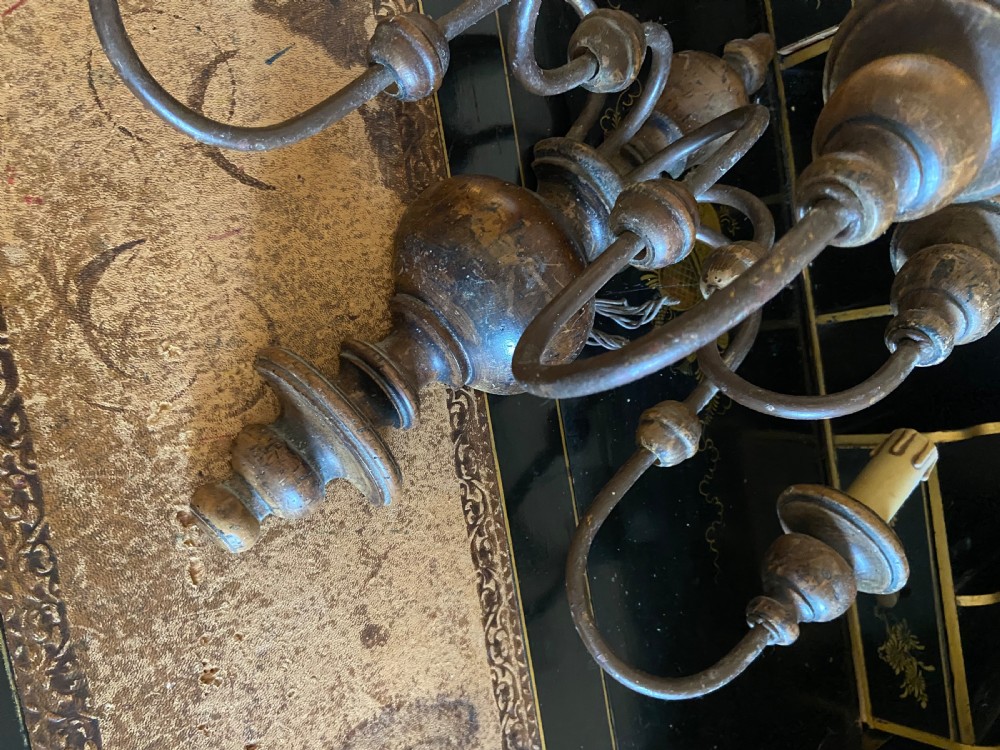 A pair of early 20th century, circa 1900-1920, Large 5 Branch Continental Turned Walnut Wall Sconces, 50cm View XI
