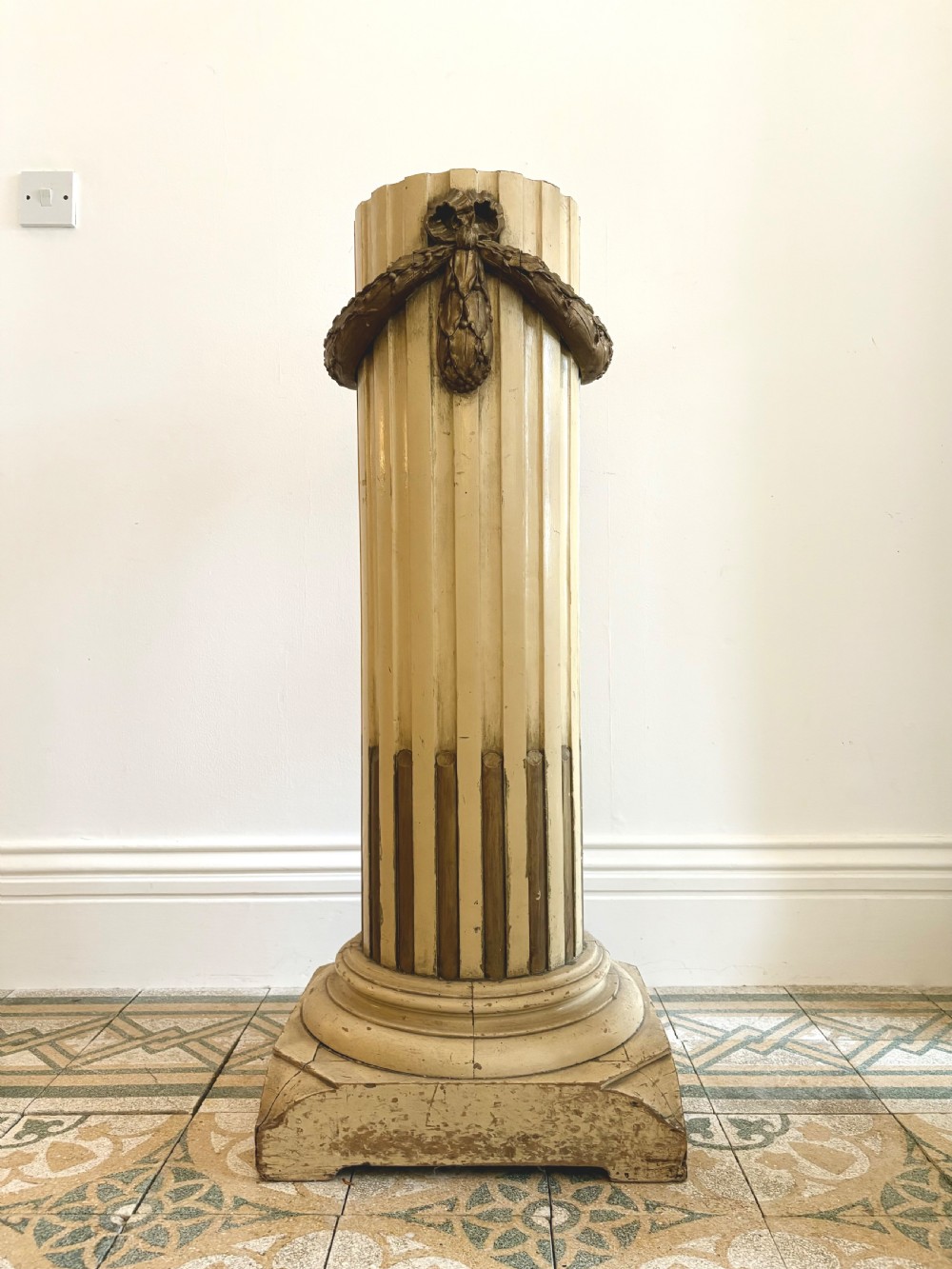 A 19th Century French Neoclassical Fluted Pedestal Column, Original Paint, 108cm