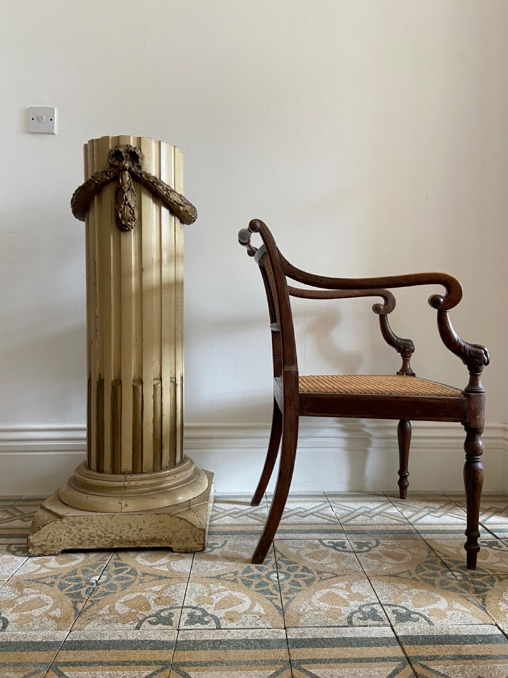 A 19th Century French Neoclassical Fluted Pedestal Column, Original Paint, 108cm View II