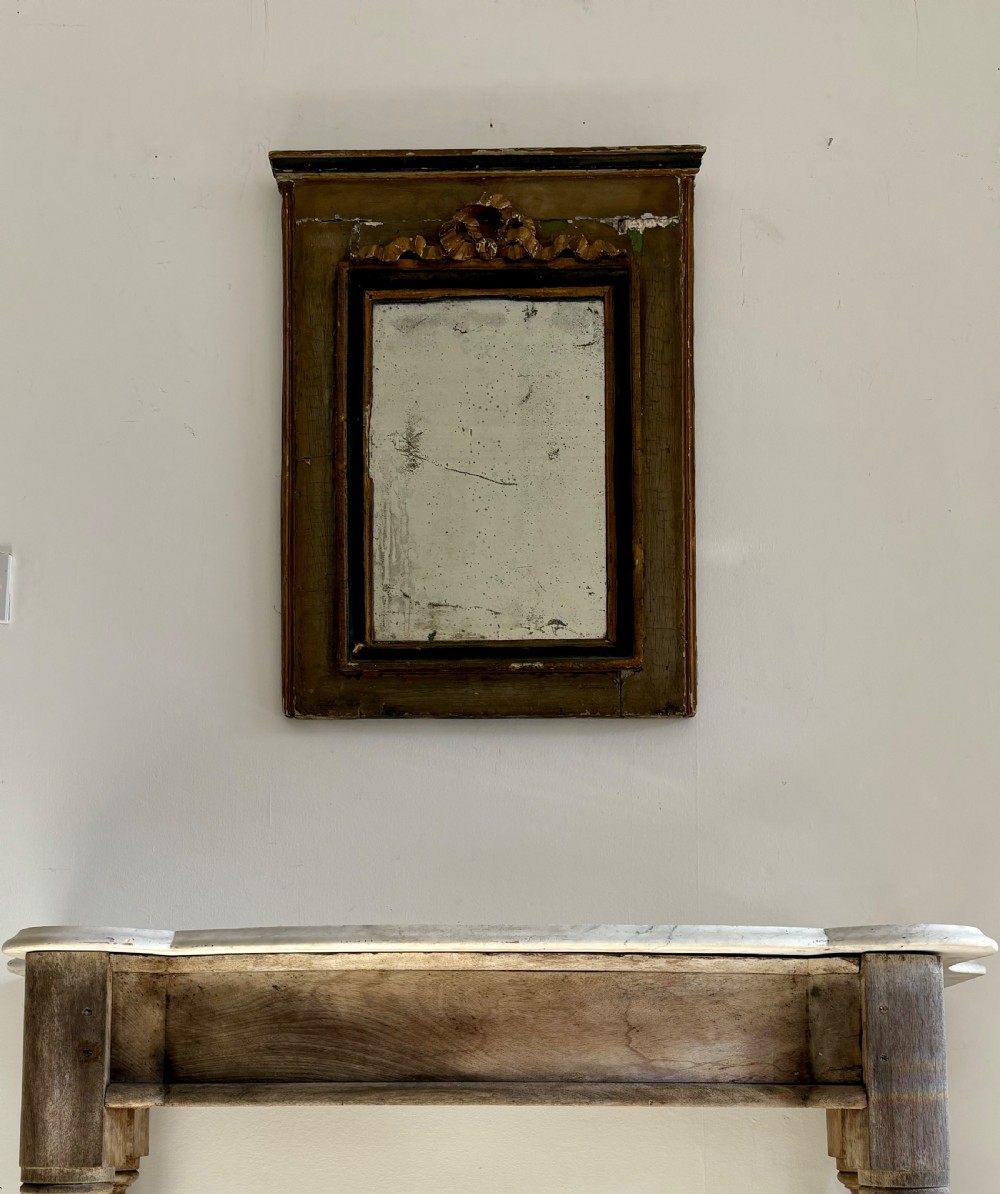 A French 19th Century Painted Frame Mirror, Original Foxed Mirror Plate 70cm