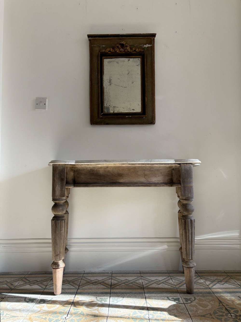 A French 19th Century Painted Frame Mirror, Original Foxed Mirror Plate 70cm View II